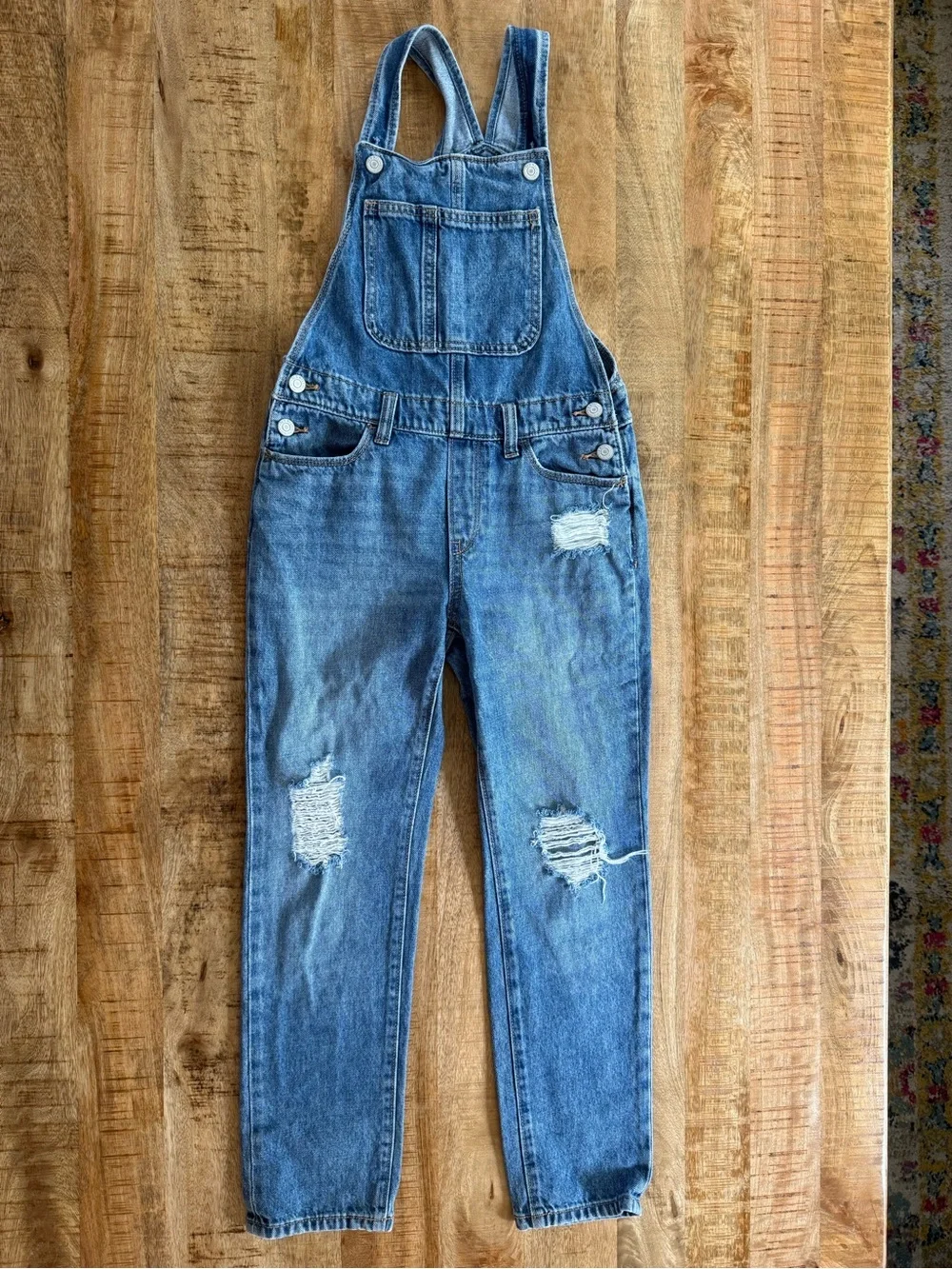 Old Navy Distressed Denim Overalls Girls L (10-12) Blue Adjustable Straps